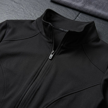 RÉYA Thumb Holes Zip Up Sports Jacket, Sporty Plain Long Sleeve Tops,Sports Outerwear, Zip Front Jacket